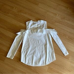 A.L.C White Lucia Poplin Open Shoulder Ruffle Top Women’s 0